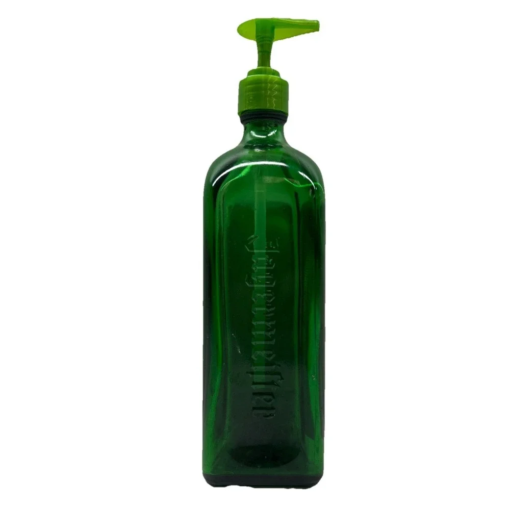 Soap or Lotion Dispenser Repurposed Jagermeister Alcohol 12oz Bottle Green Glass